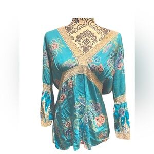 Tiffany blue bohemian top with bell sleeves.